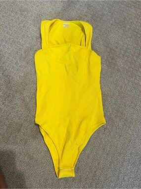 Ribbed Yellow Women’s Bodysuit with Square Neck